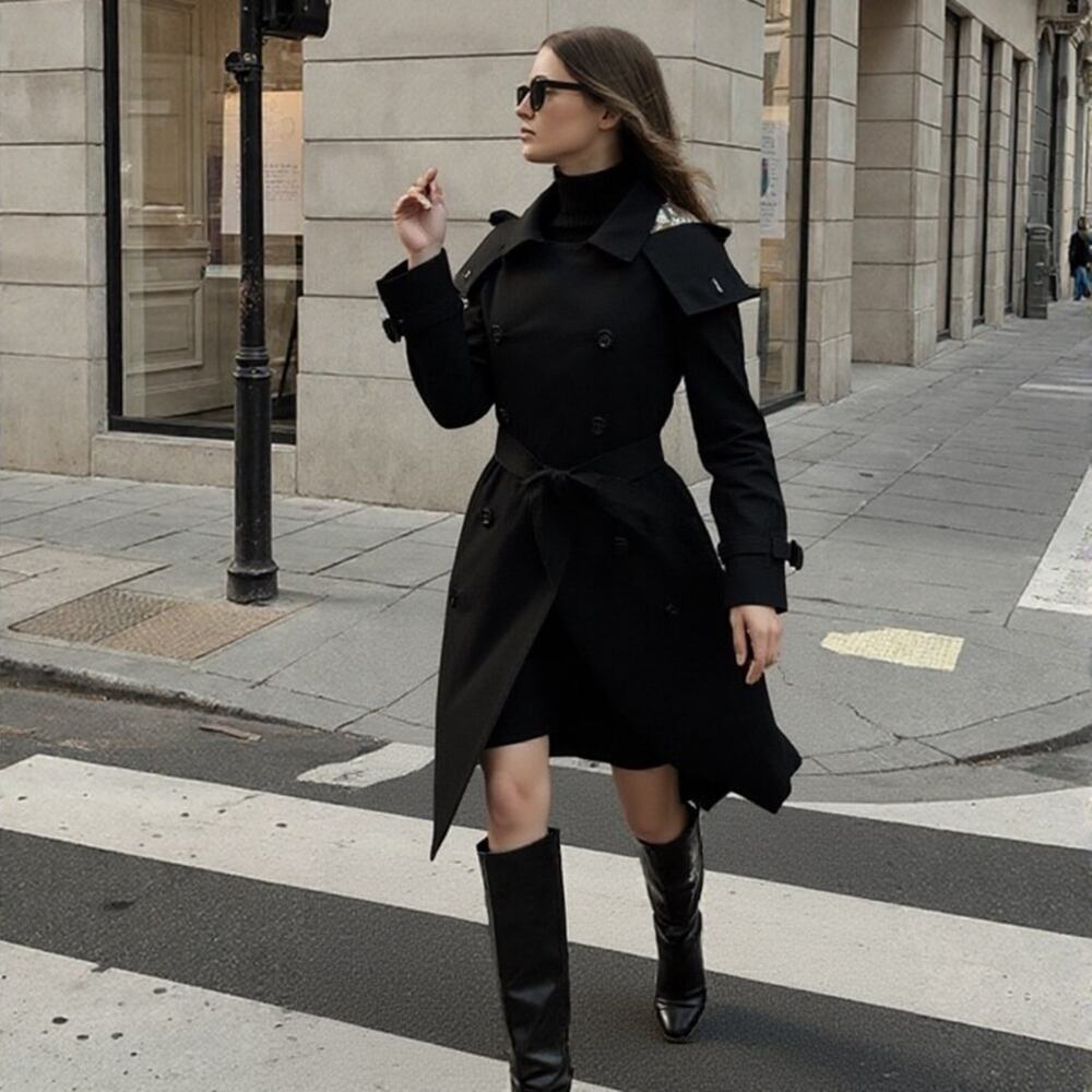 Sale ends 7/10 Burberry black midi trench coat with removable hood 2 - Picture 9 of 12